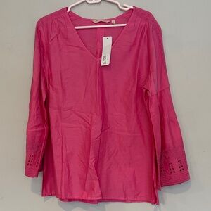 Soft Surroundings Fuchsia V-Neck Tunic with Eyelet Sleeves